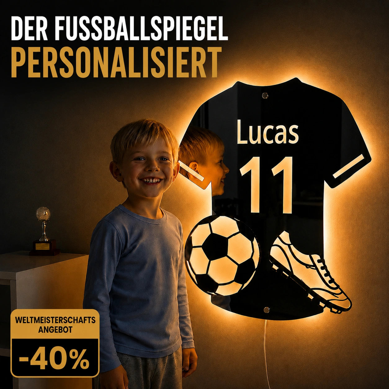 LumiGoal | Personalisierter LED Fußballspiegel